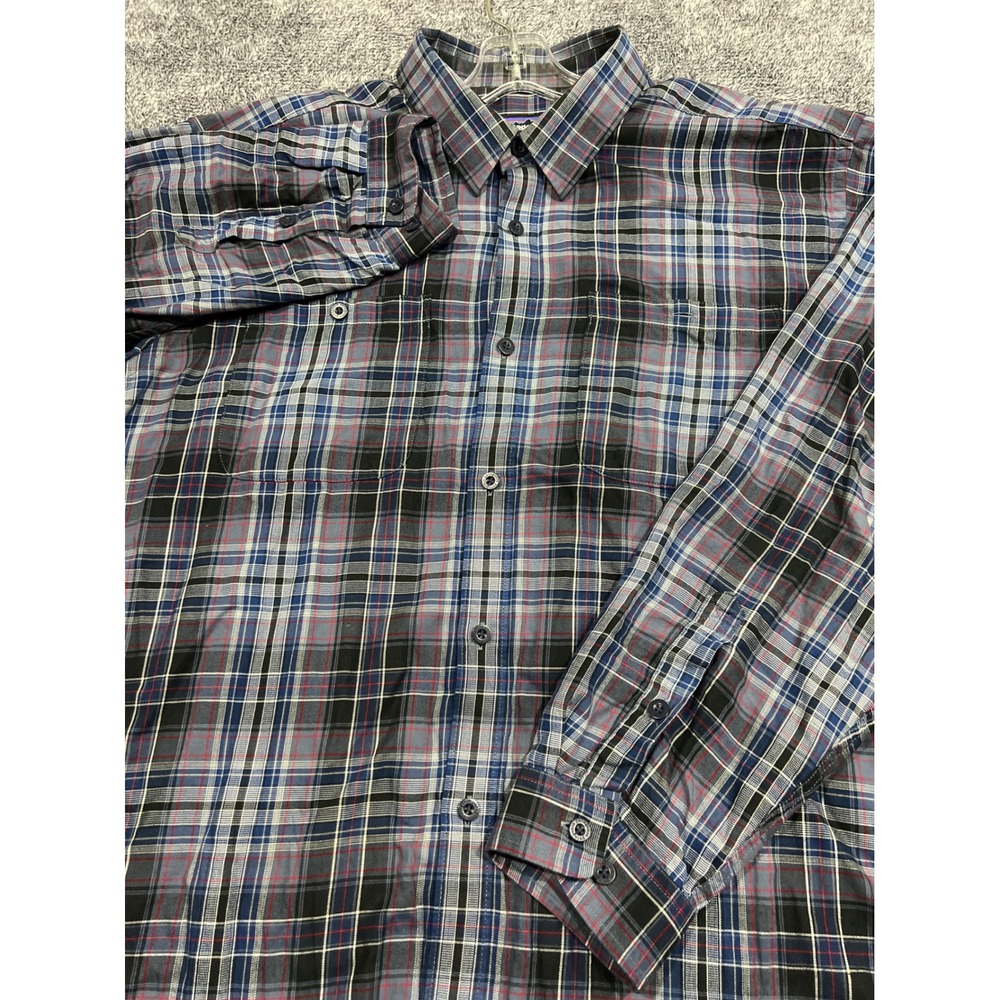Patagonia Mens Large Organic Cotton Plaid Long Sleeve Button Down Shirt Blue